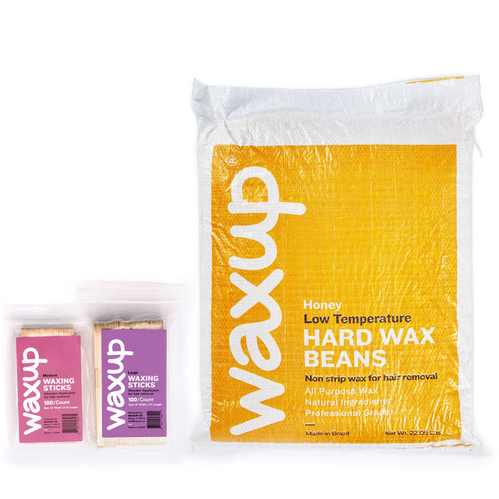 waxup hard wax bead beans waxing kit best - professional hard wax beads 22 pound bag  with wooden waxing sticks 