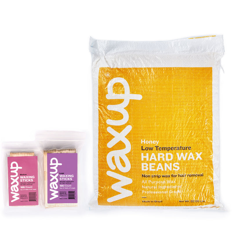 waxup hard wax bead beans waxing kit best - professional hard wax beads 22 pound bag  with wooden waxing sticks 